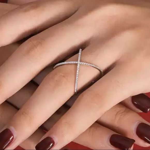 X micropaved diamond saintly minimalist ring - Picture 3 of 12